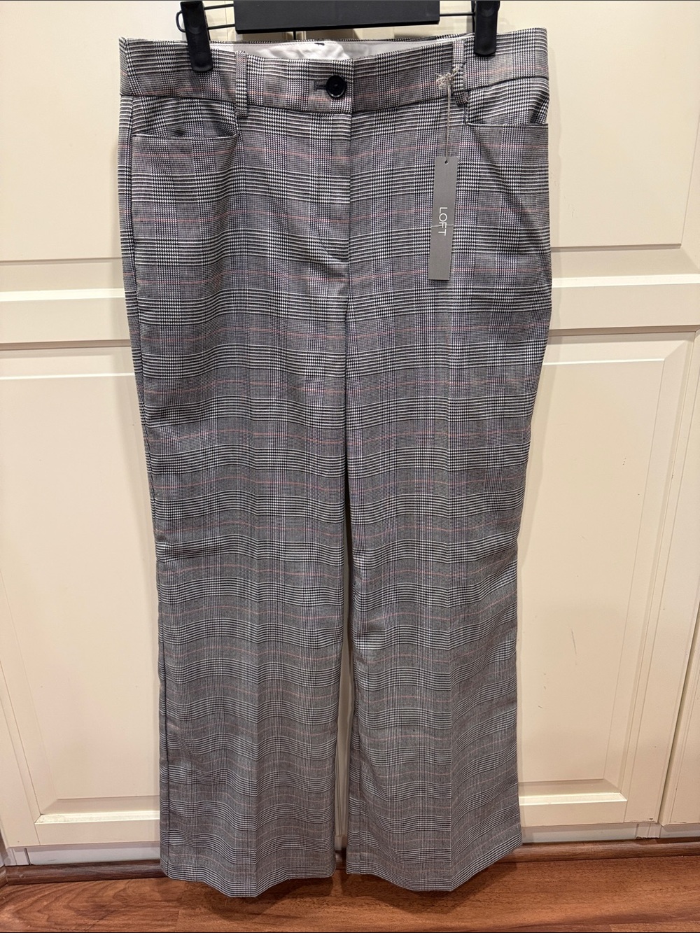 LOFT Gray Plaid Wide-Leg Pants